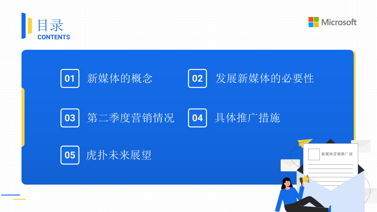 经典蓝插画风新媒体推广营销方案ppt模板.pptx 第2页