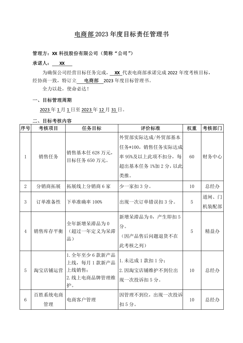 电商部2023年度目标责任管理书.doc 第1页